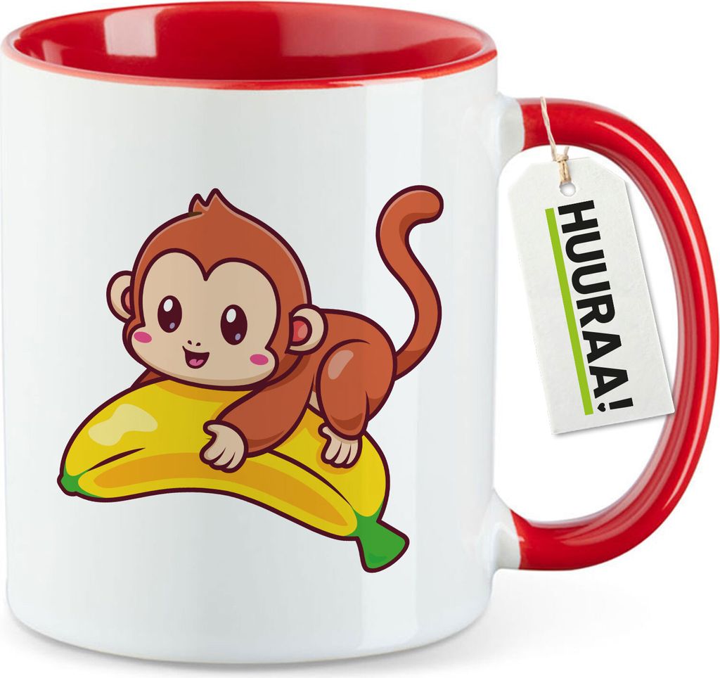 Huuraa Kaffeetasse Süßer Affe Comic 330ml Rot Keramik Kaffeebecher Geschenkidee
