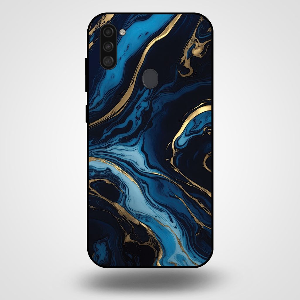 Smartphonica Handytasche für Samsung Galaxy A11 mit Marmordruck - TPU Rückseite Abdeckung Fall Marmor Design - Gold Blau