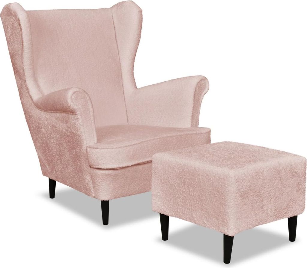 Family Meble Ohrensessel mit Hocker Bella Relaxsessel Skandinavisch Velours Bequemer Sessel Loungesessel Fernsehsessel Wohnzimmer Schlafzimmer (An 8)