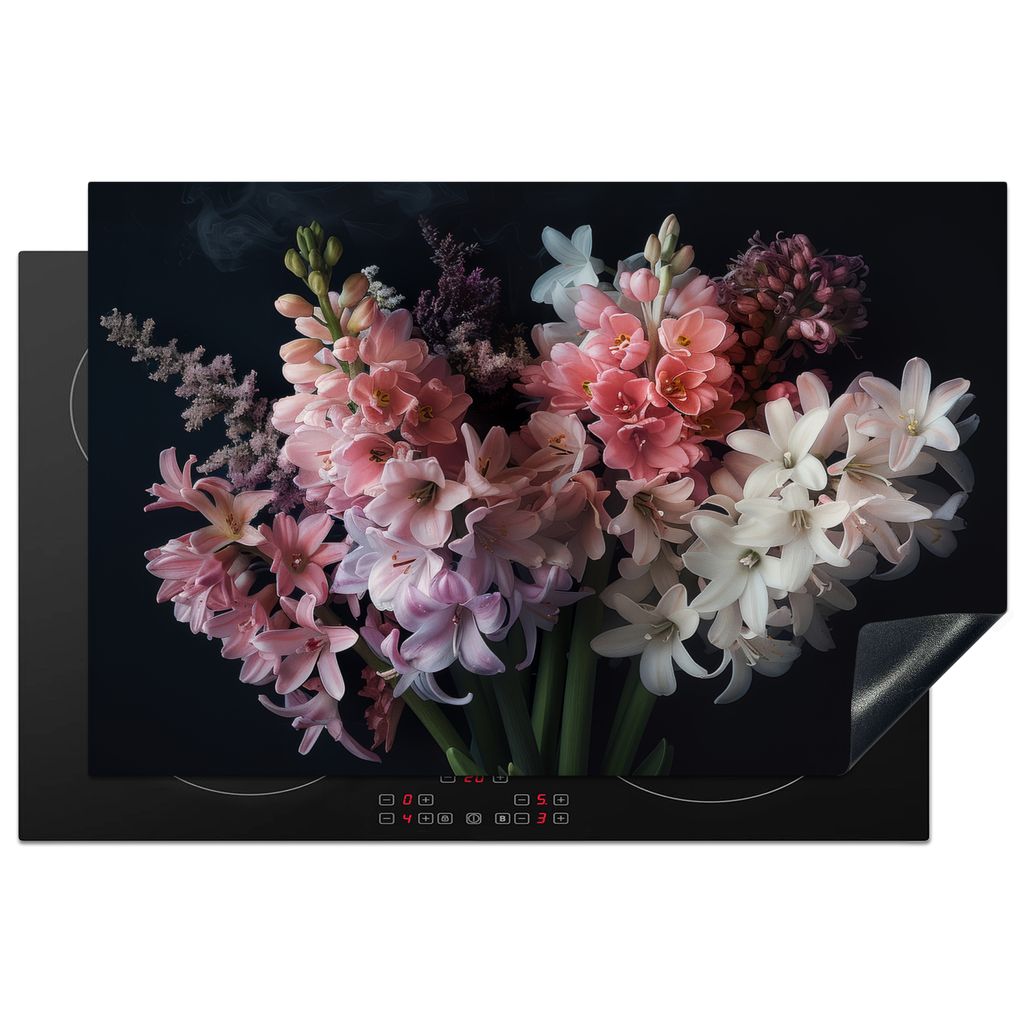 KitchenYeah Herdabdeckplatte Hyazinthe - Blumen - Rosa - Weiß - Botanisch - Natur , 80x52cm, Küche Deko, Glaskeramikkochfeld Herdabdeckung, Abd...