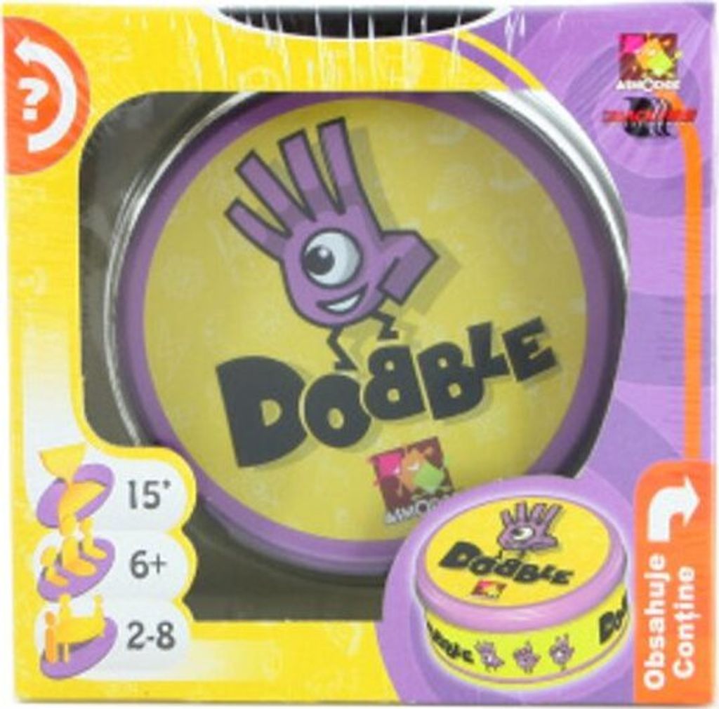 The image shows the packaging of the Dobble board game.