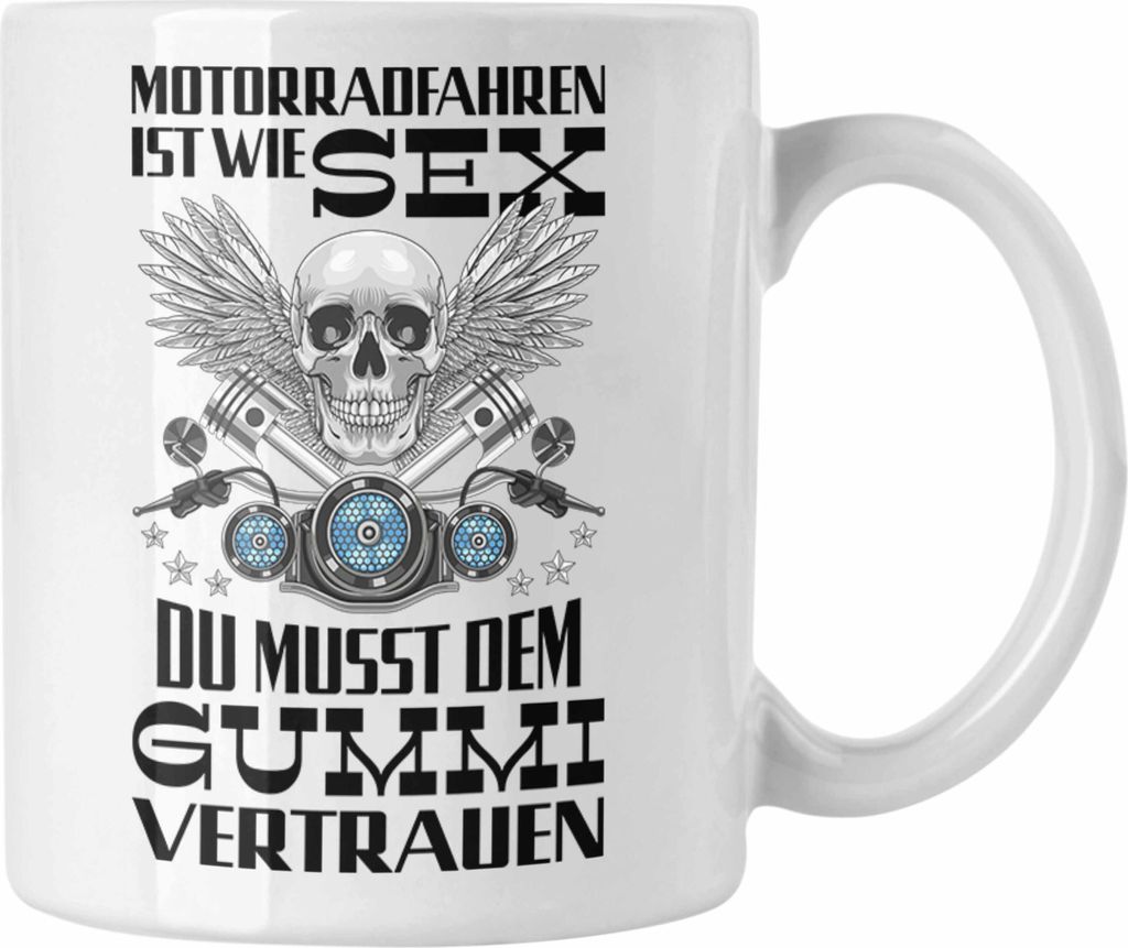 Trendation - Motorradfahrer Geschenk für Männer Motorrad Tasse mit Spruch Kaffeetasse für Biker Herren Papa (Weiß)