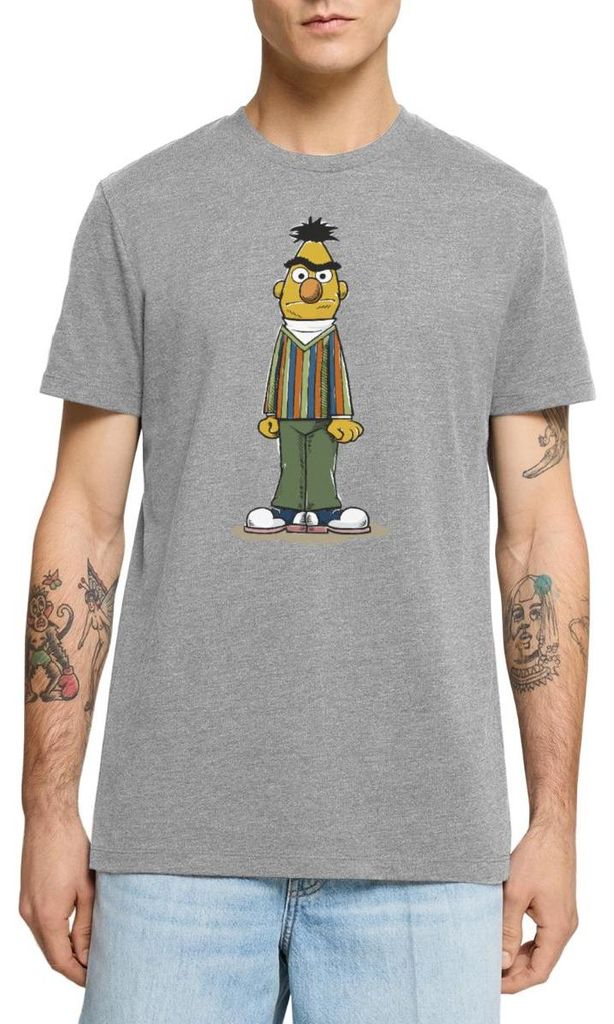 Spreadshirt Sesamstraße Bert wütend Männer Premium T-Shirt, XS, Grau meliert