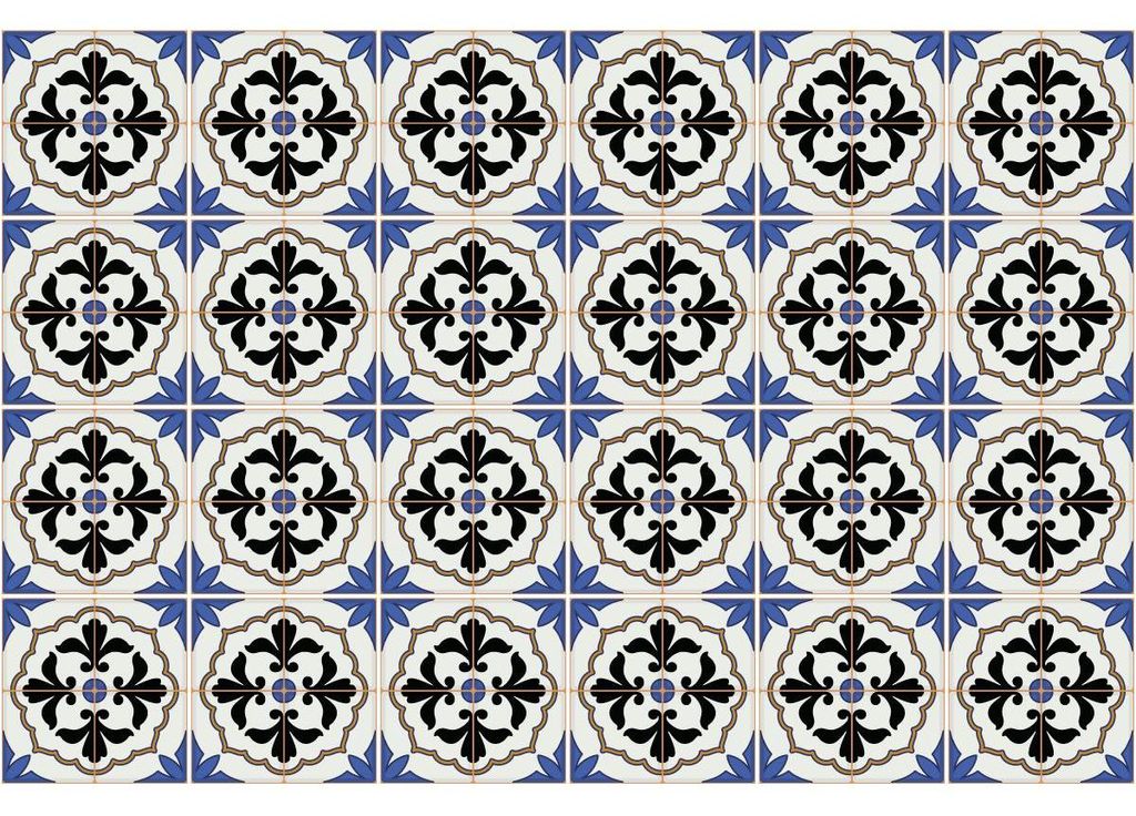 Selbstklebende Fliesenaufkleber für Küche und Bad – 24 italienische Azulejo-Zementfliesenaufkleber – 24 Aufkleber, 15 x 15 cm