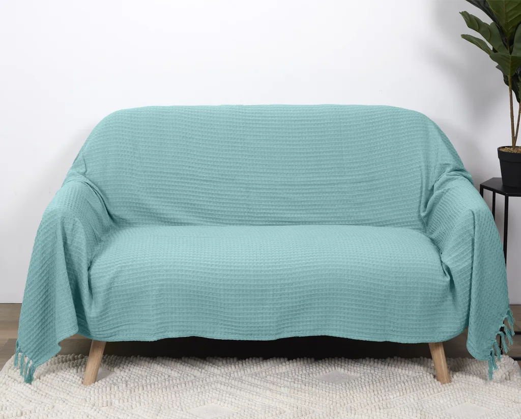 Jeté de canapé gaufré vert d'eau 170x250cm avec une finition texturée