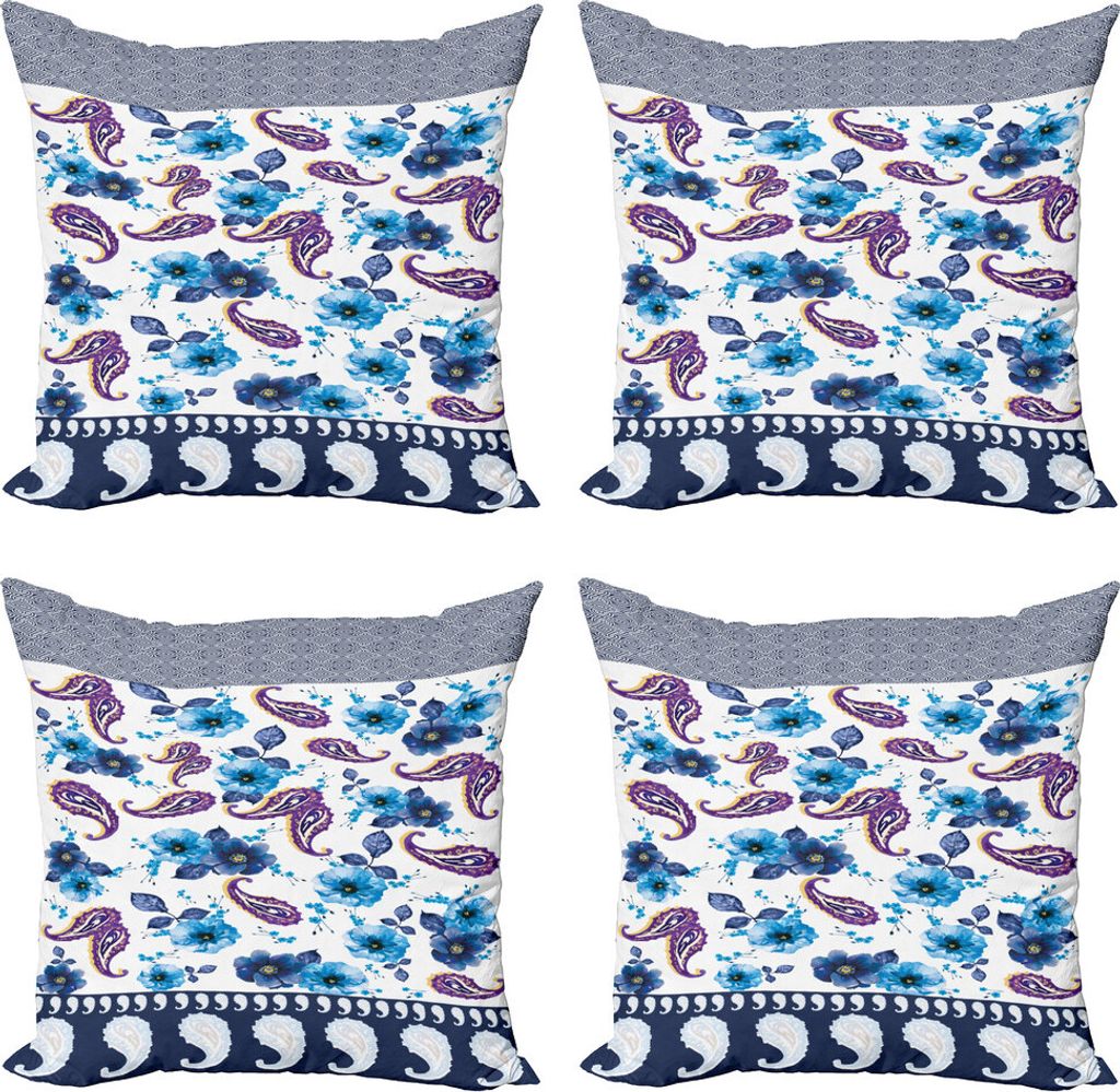 ABAKUHAUS Paisley Kissenbezug Set (4 Stück), Aquarell Vintage-Flora, Moderner Doppelseitiger Digitaldruck, 40 cm x 40 cm, Azure Blau Multicolor