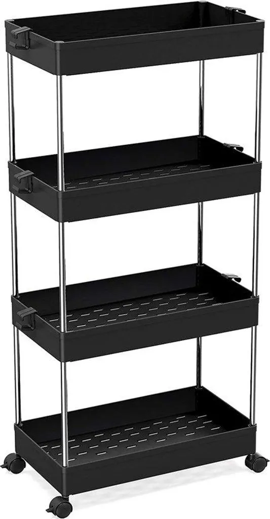 Étagère noire 4 niveaux 40x22x86 cm - Desserte étroite gain de place
