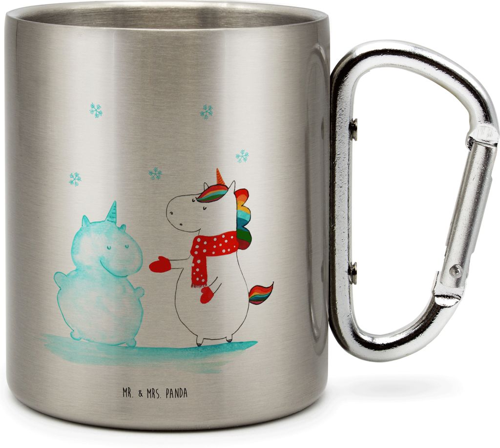 Mr. & Mrs. Panda Isolierbecher Einhorn Schneemann - Transparent - Geschenk, Campingtasse, Unicorn, Weihnachten, thermotasse, Kuchen, Mütze, Schnee...