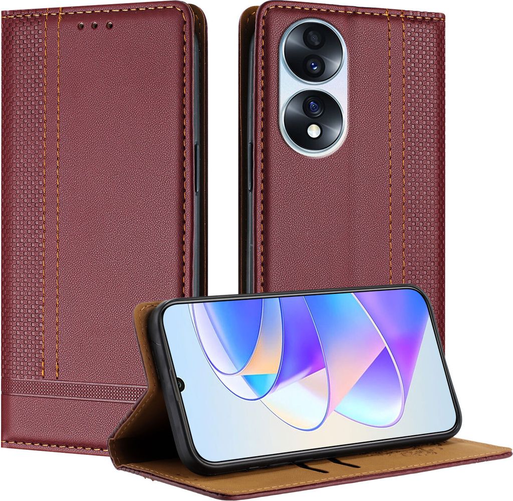 Handyhülle für Honor 70 Leder Flip Klappbare Schutzhülle mit Standfunktion Dunkelrot