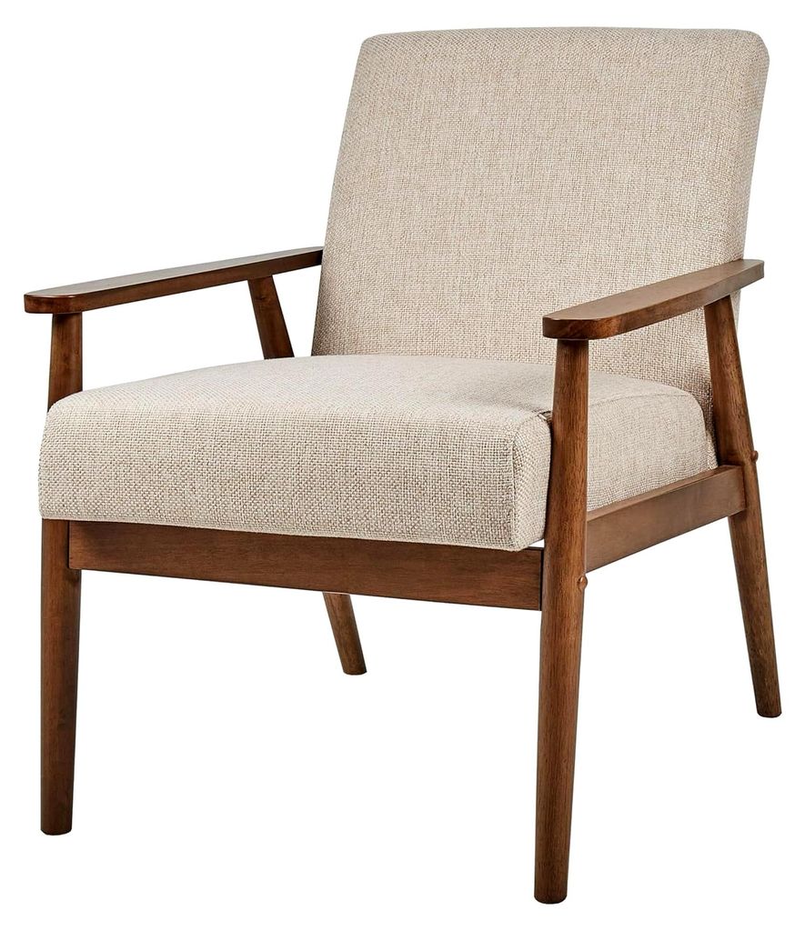 Sessel aus Stoff in Beige und Dunkelbraun mit Armlehnen im Retro-Stil