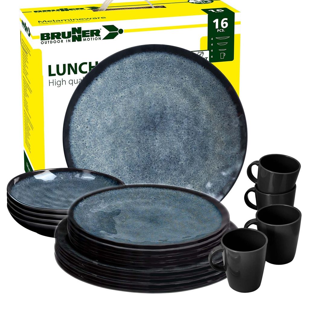 BRUNNER Camping Geschirr Set 4 Personen | Anti-Slip | Lunch Box VENETIAN, 16-tlg.