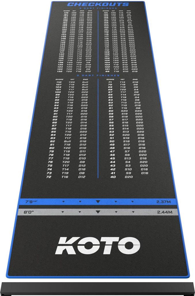 KOTO - Dartteppich Mit Oche Checkout Blau 285 x 80 cm, Dartmatte, Score Indikator, Rutschfeste Dartmatte