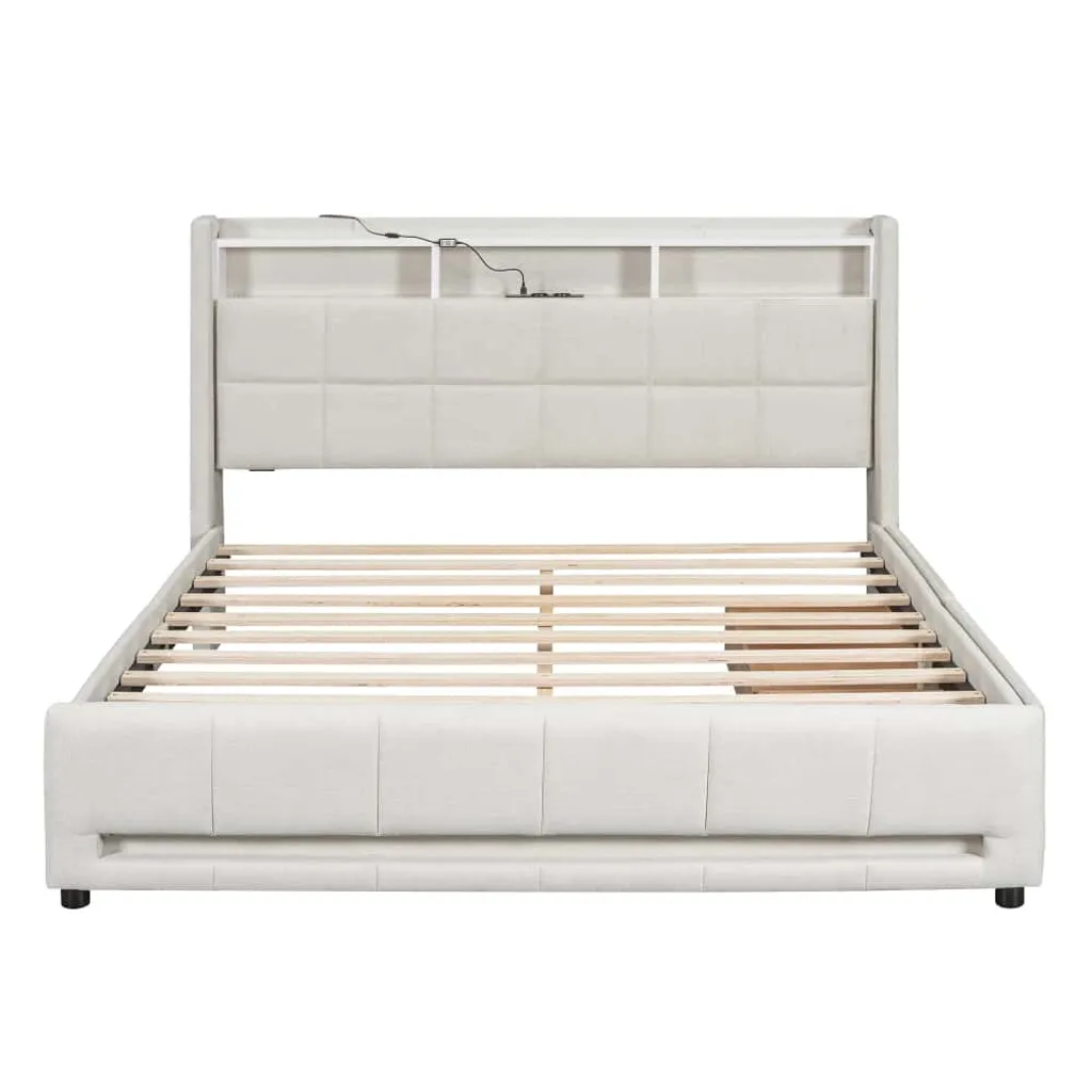 Lit avec rangement 160x200cm beige pour optimiser l'espace et le confort - 4