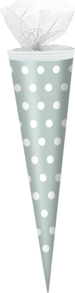 Schultüte / Zuckertüte / 50cm / rund / Farbe: grau mit weiße Punkte