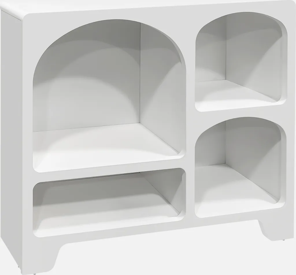 Credenza organica a 4 scomparti effetto legno bianco, 90cm, Bianco