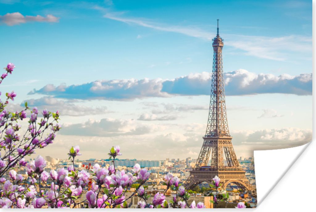 MuchoWow Poster Eiffelturm - Blüte - Frühling 180x120 cm - Fotoplakat