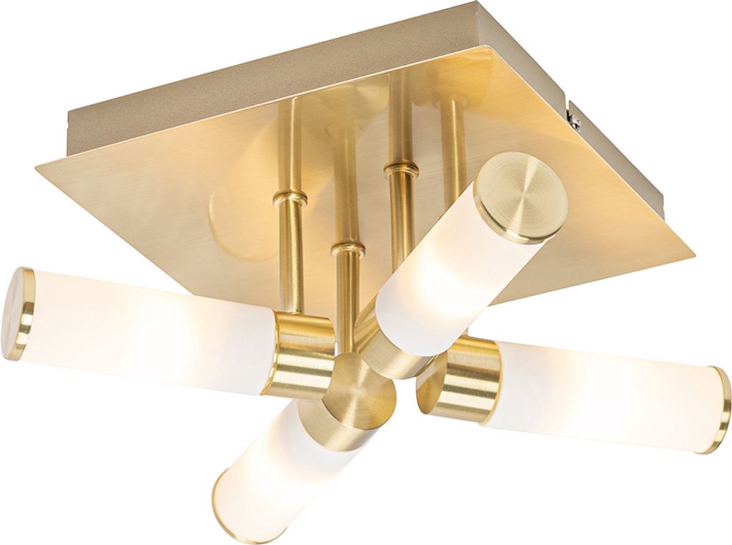 QAZQA - Moderne Bad I Badezimmer-Außen Deckenleuchte I Deckenlampe I Lampe I Leuchte Messing 4-flammig IP4-flammig4-flammig - Bath I Außenbeleuch...