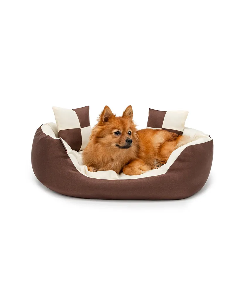 cuccia per cani lionto, elegante cesto per cani 4 in 1, idrorepellente, antigraffio e di facile manutenzione, 65x50 cm, marrone/beige
