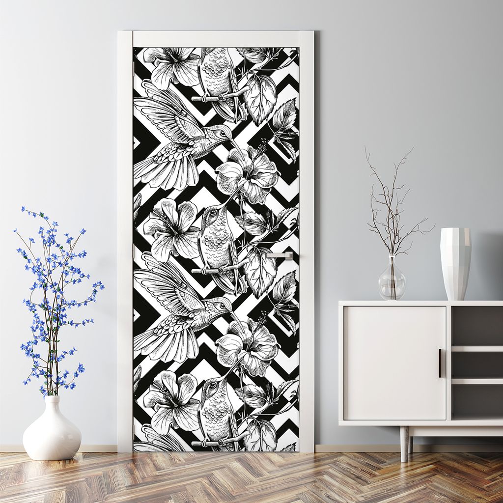 Dekorative Türaufkleber selbstklebend Klebefolie Aufkleber Gold Vögel & Blumen 70 x 200 cm