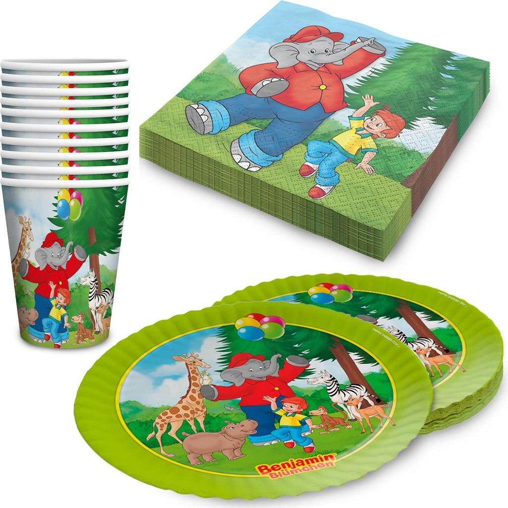 Benjamin Blümchen Partyset 40-tlg – Teller, Becher, Servietten Kindergeburtstag