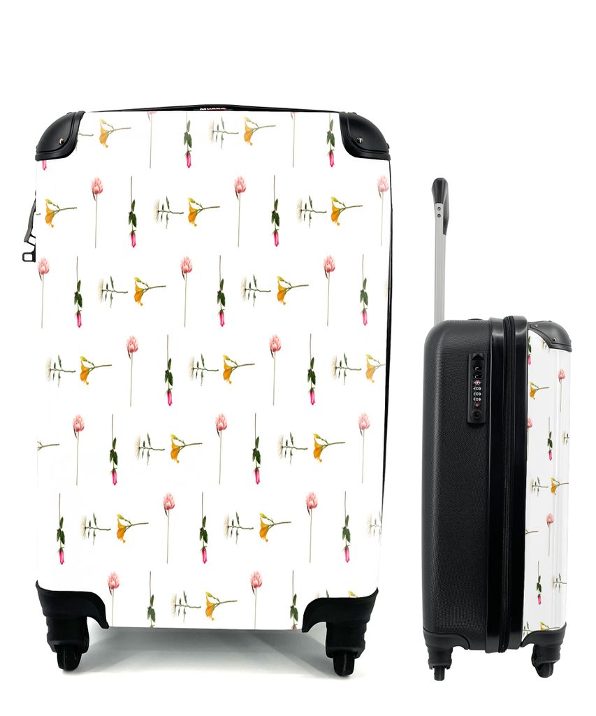 MuchoWow Koffer Handgepäck Trolley Rollkoffer Kleine Reisekoffer mit 4 Rollen - Blumen - Farben - Pastell - Cabin Size < 55x40x23 cm & 55x40x20 ...
