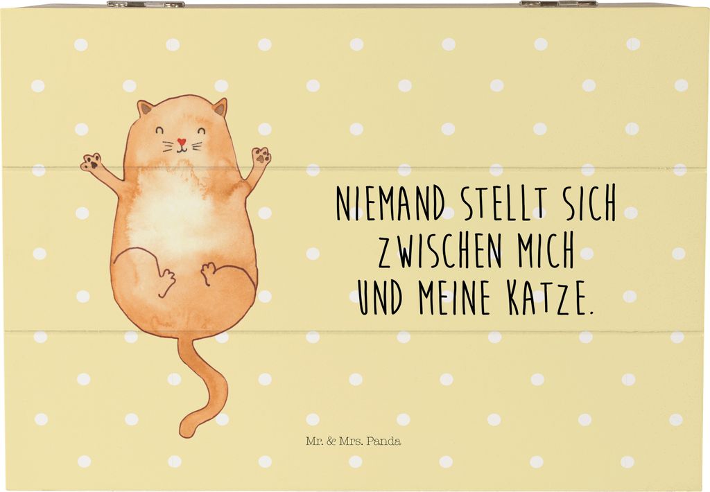 Mr. & Mrs. Panda Kiste Katze Umarmen 22 x 15 cm - Gelb Pastell - Geschenk, Holzkiste, Cat, schatztruhe, truhe mit deckel, Kater, Box, Cats, Katzen,...