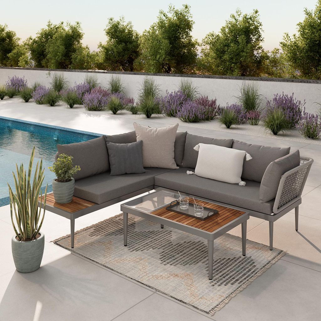 home24 Loungeset - 3-teilig - Stahl / Polyester - Anthrazit Produktbild 