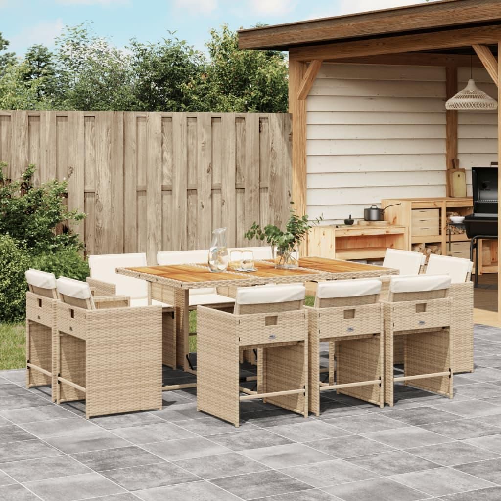 Maison Exclusive - 11-tlg. Garten-Essgruppe mit Kissen Beige Poly Rattan