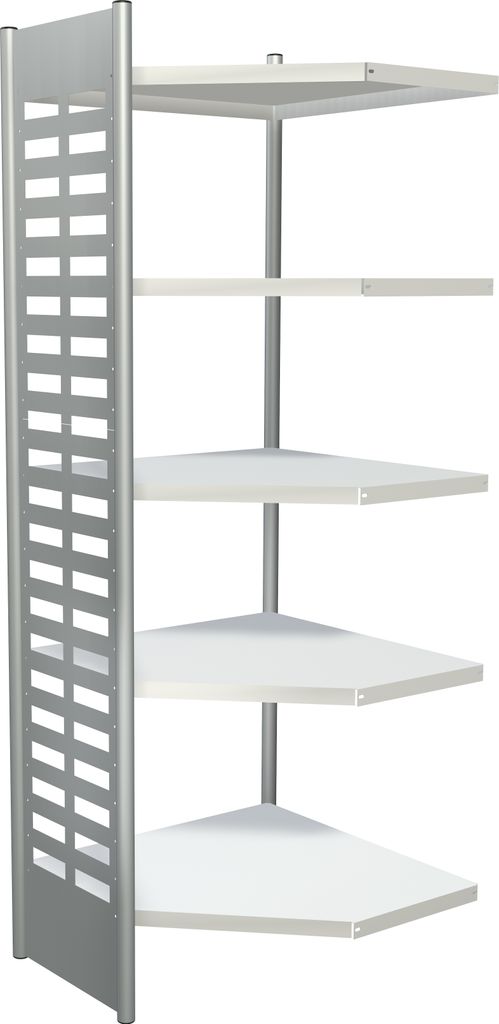 Büroregal, Eckfeld, BxTxH 400x600x2200 mm, 5 Böden, alusilber/lichtgrau, OHNE Abschlussrahmen