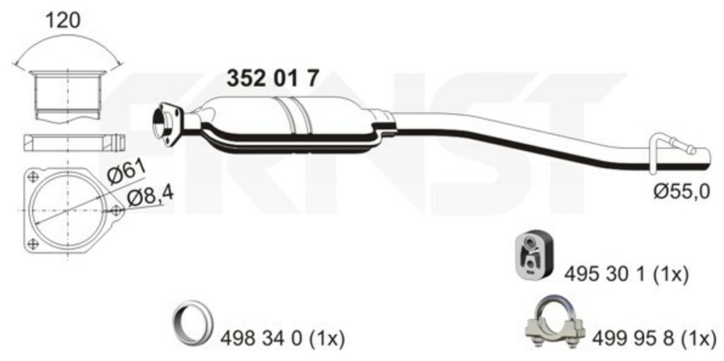 ERNST 352017 Mittelschalldämpfer Schalldämpfer passend für MERCEDES-BENZ C-Klasse Limousine (W203) C-Klasse T-modell (S203)