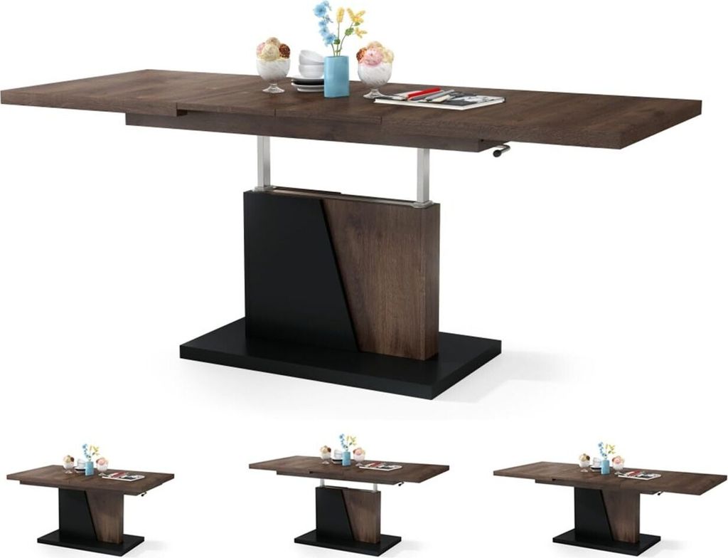 Esszimmertisch Grand , Esstisch , bis 180cm ausziehbar , höhenverstellbar , Küchentisch , Kitchen Table , 120x70cm , 05 , Braune Eiche + Schwarz