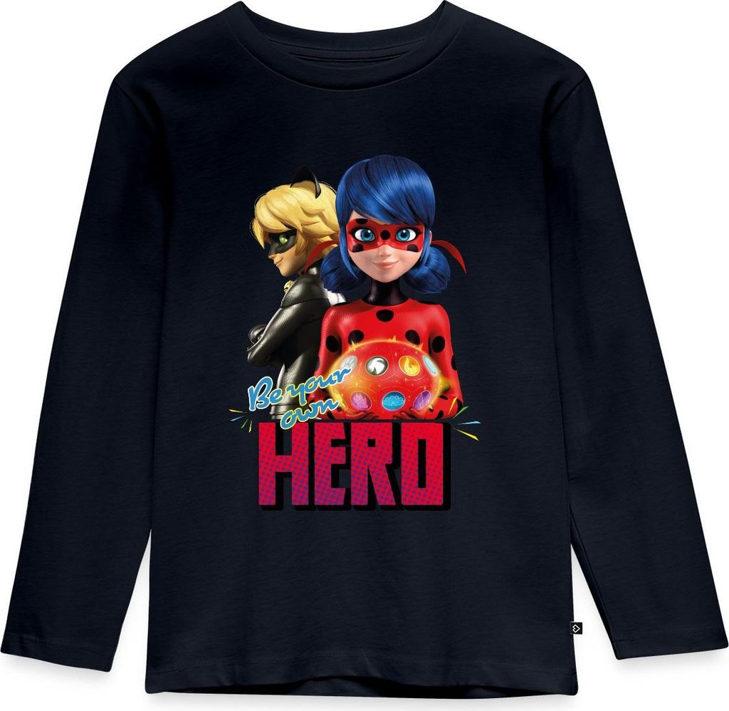 Spreadshirt Miraculous Be Your Own Hero Kinder Premium Langarmshirt, 122/128 (6 Jahre), Navy