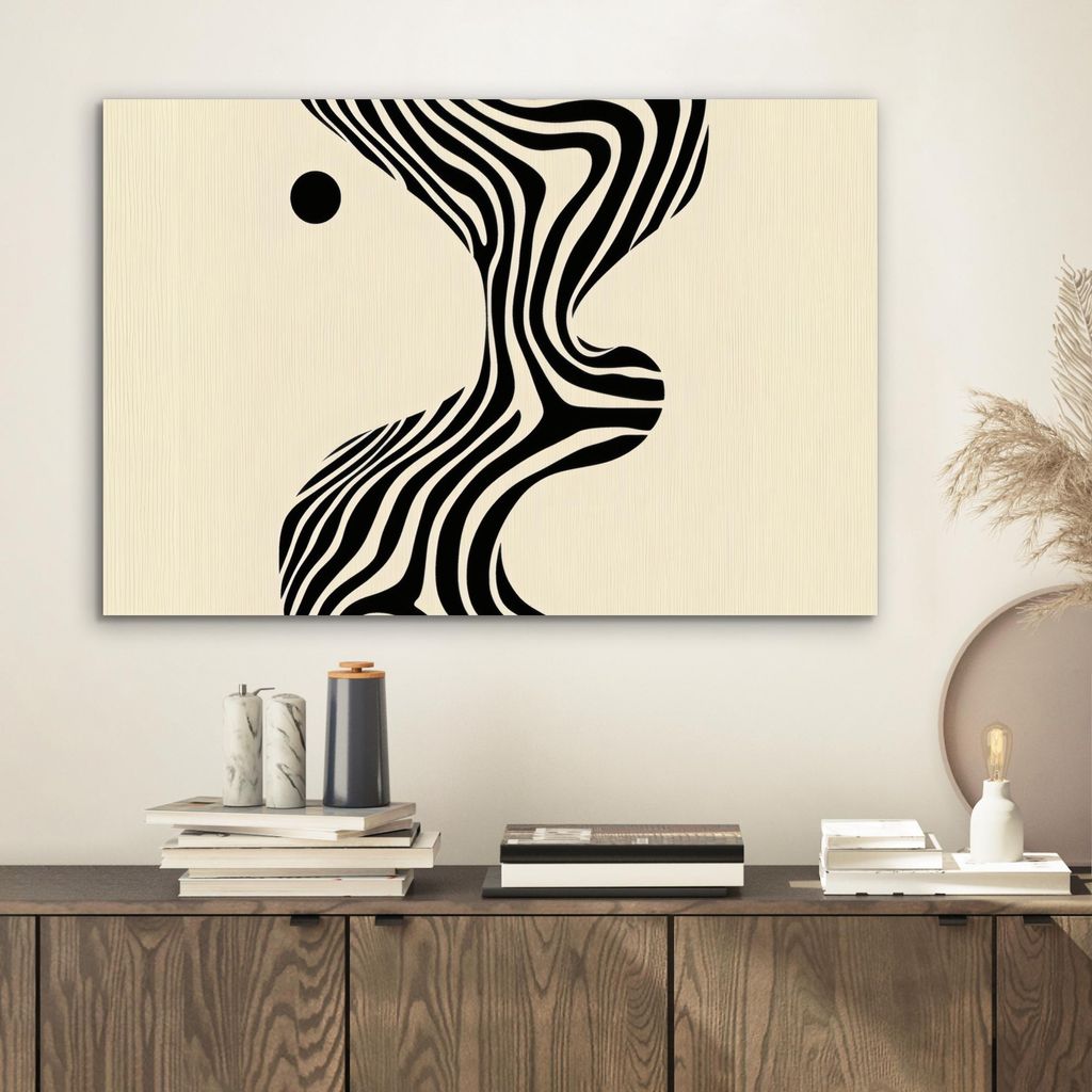 MuchoWow Wanddekoration Metall Metallbild Wandkunst 60x40 cm Beige - Linien - Gewellt - Abstrakt MuchoWow Aluminium Gemälde - Gemälder