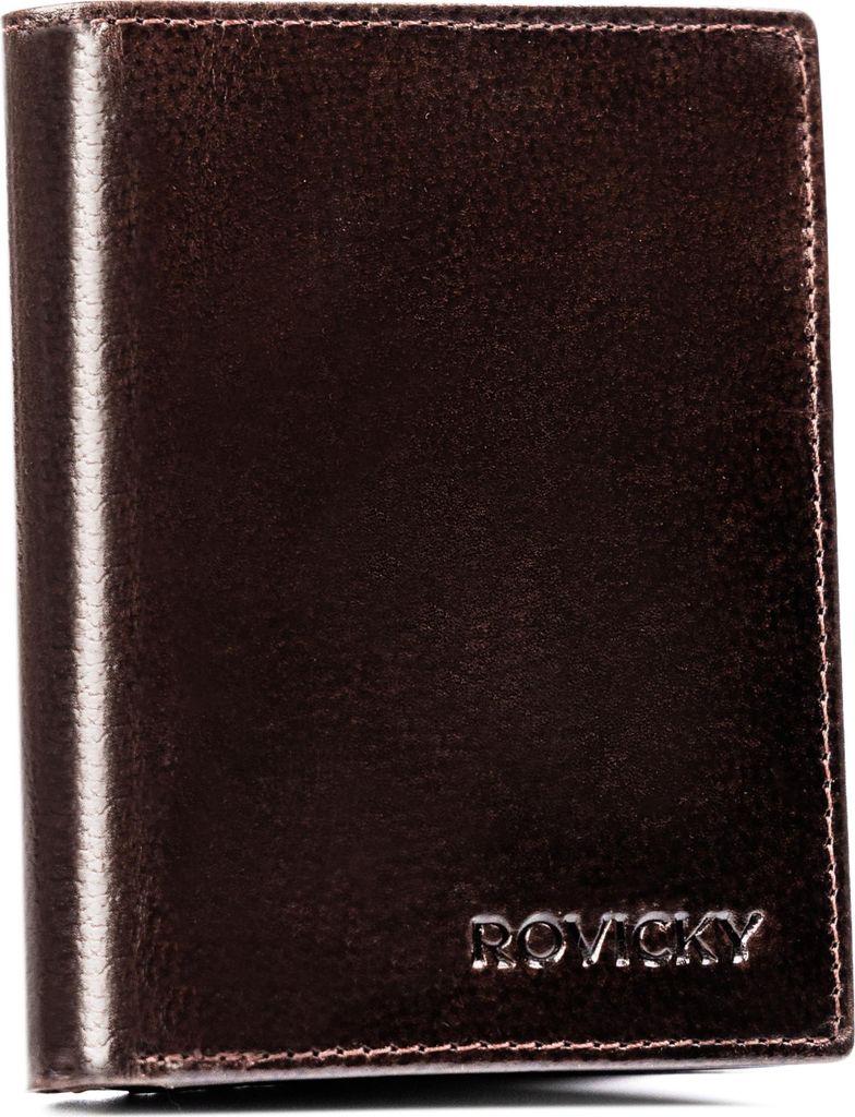 Rovicky | Herrenlederbrieftasche, in vertikaler Ausrichtung, ohne Schließe, Braun, 9.5x12.5 cm