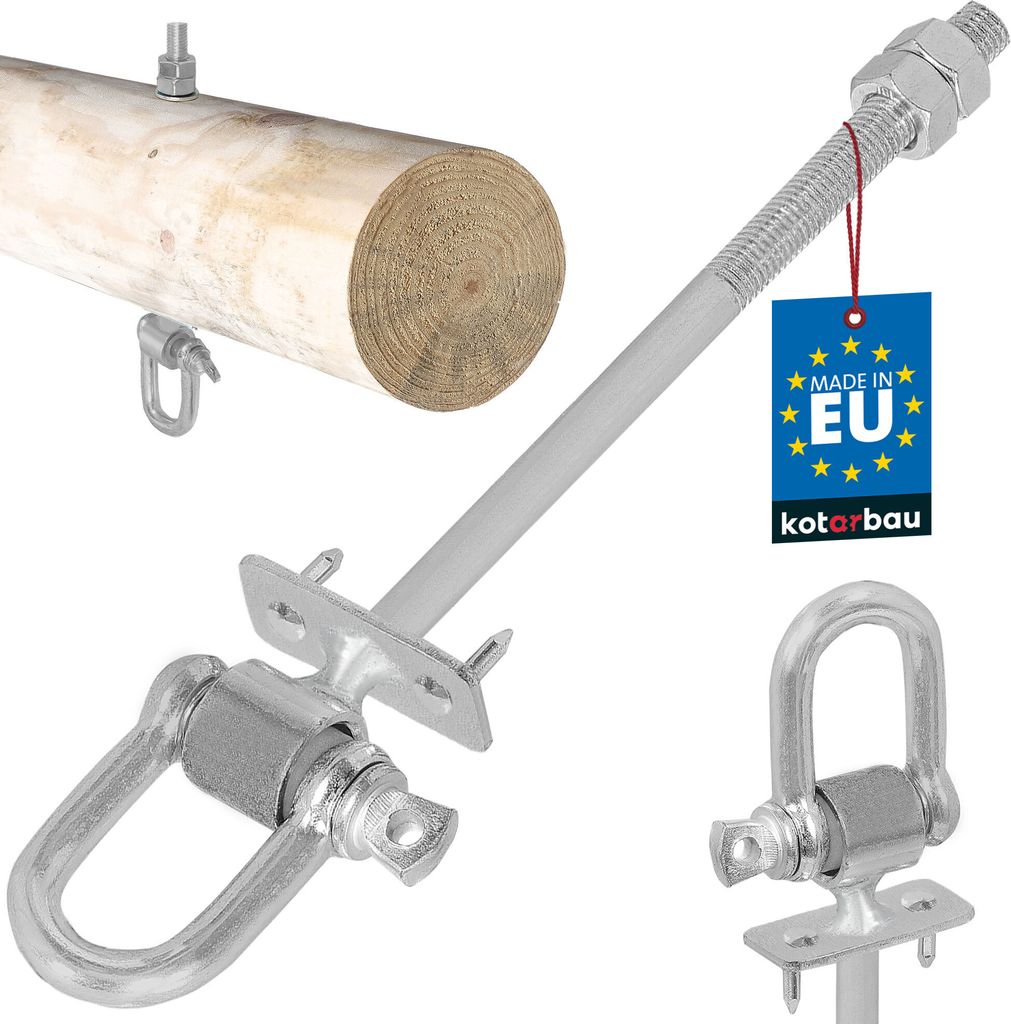 KOTARBAU Schaukelhaken M12x190mm mit Schäkel & Dornen Holzgewinde Schraubhaken für Holzbalken Haken für Boxsack & Hängesessel verzinkter Stah...