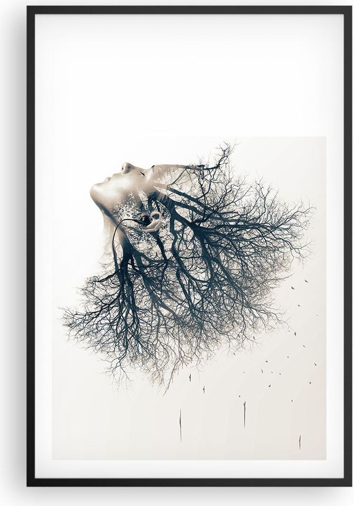 Gerahmtes Poster - Schwarzer Rahmen - Mädchen Baum Grafik - 61x91,5 cm - Wand Bild - Wanddeko - Wandbilder - Kunstposter - Wandposter - Bilderrahm...