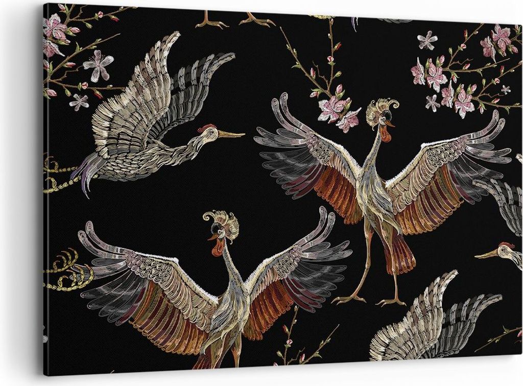Bild auf Leinwand - Leinwandbild - Einteilig - Asiatisch Vögel Verziert - 100x70cm - Wand Bild - Wanddeko - Wandbilder - Leinwanddruck - Bilder - ...