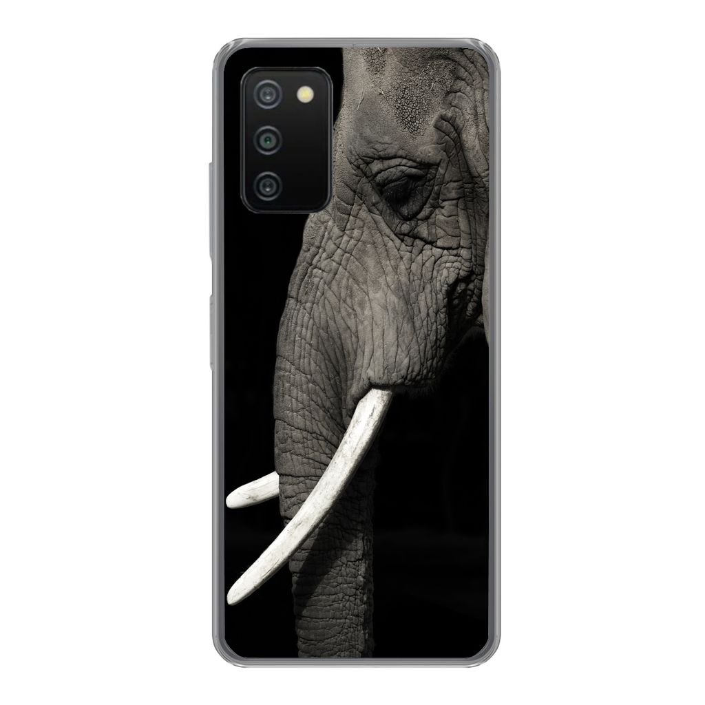 MuchoWow Handyhülle Schutzhülle Hülle für Samsung Galaxy A03s Elefant - Tier - Stoßzahn Silikon Softcase Handy Hülle - Schutz