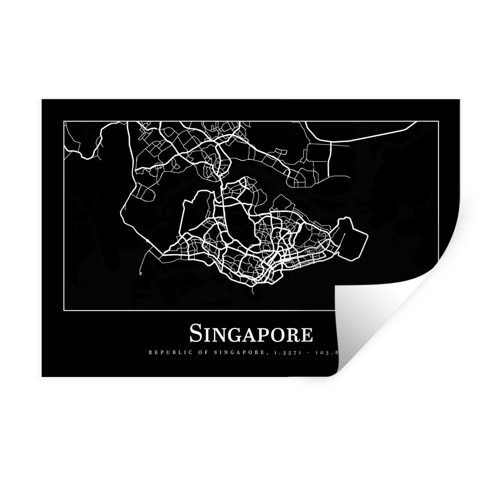 MuchoWow Wandtattoo Wandsticker Wandaufkleber Singapur - Karte - Stadtplan 120x80 cm Selbstklebend und Repositionierbar - Selbstklebend - Fototap...