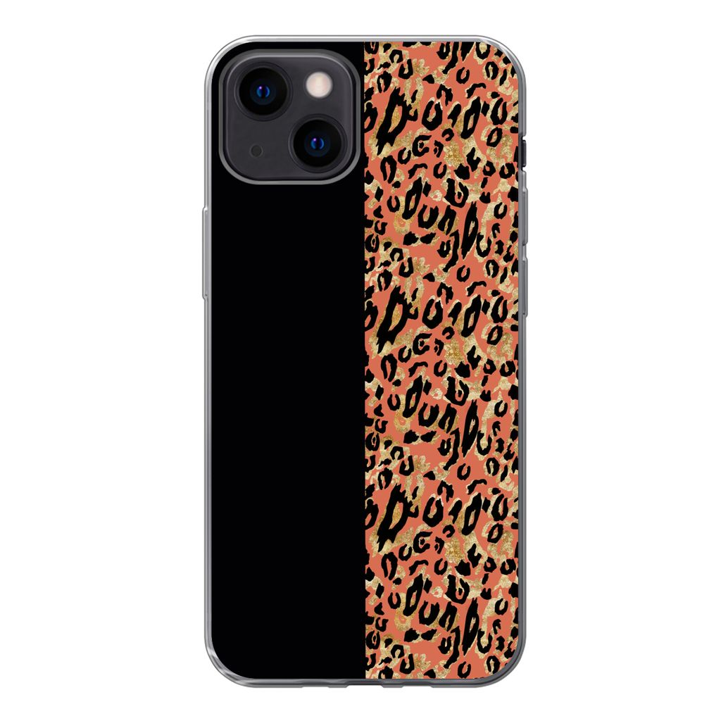 MuchoWow Handyhülle Schutzhülle Hülle für iPhone 13 mini Pantherdruck - Gold - Schwarz Silikon Softcase Handy Hülle - Softcase