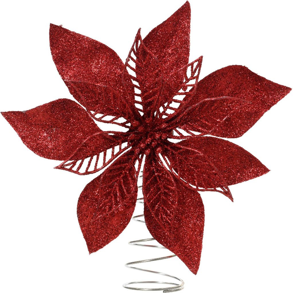 Christbaumspitze Weihnachtsstern mit Glitzer 22cm Kunststoff Rot