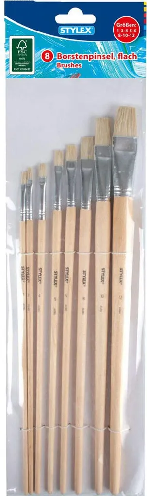 Brosses à poils plats Toppoint - Lot de 8 avec manches en bois naturel