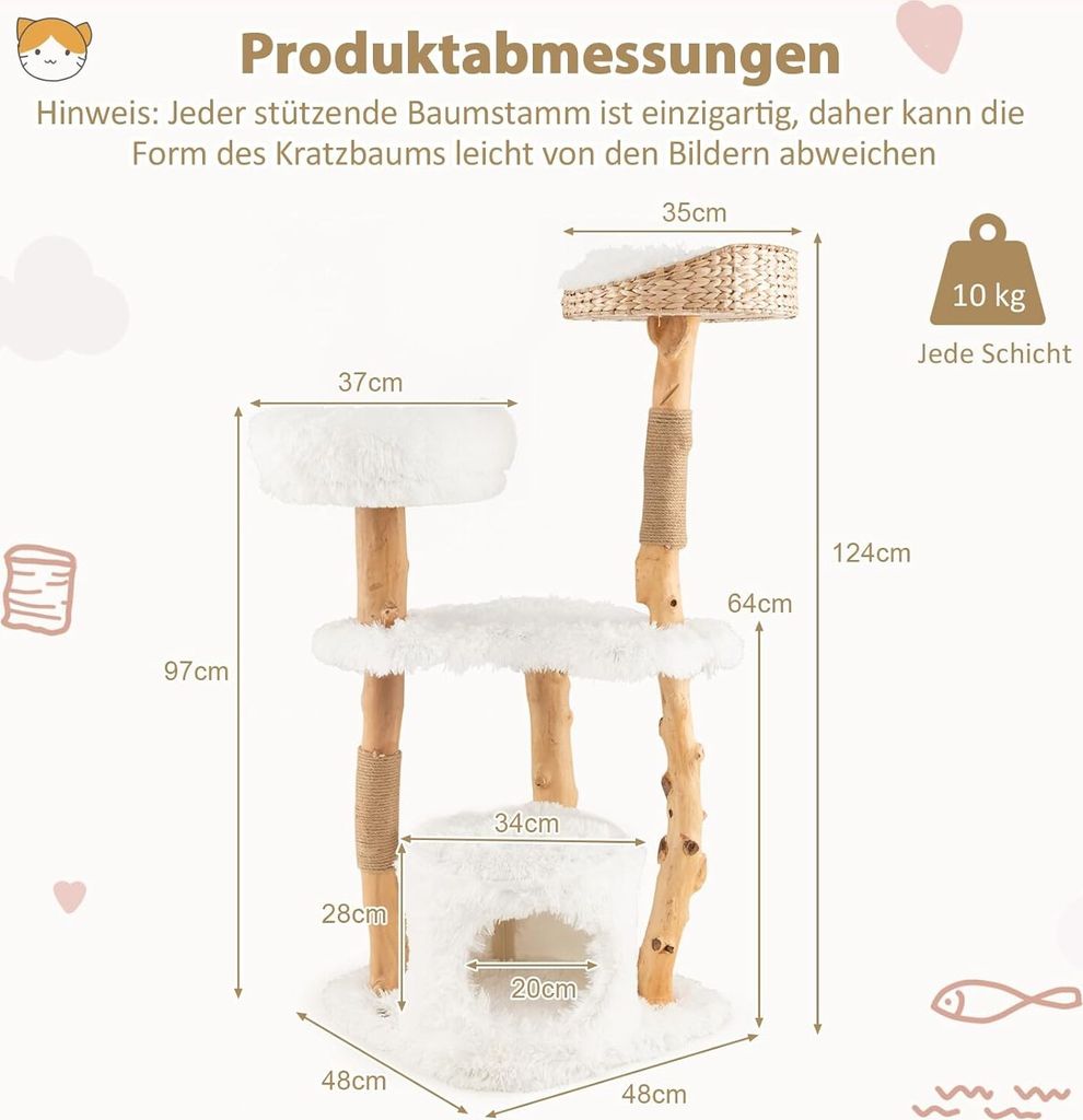 COSTWAY 124cm Kratzbaum Holz, Katzenbaum mit Katzenhöhle & Produktbild 8