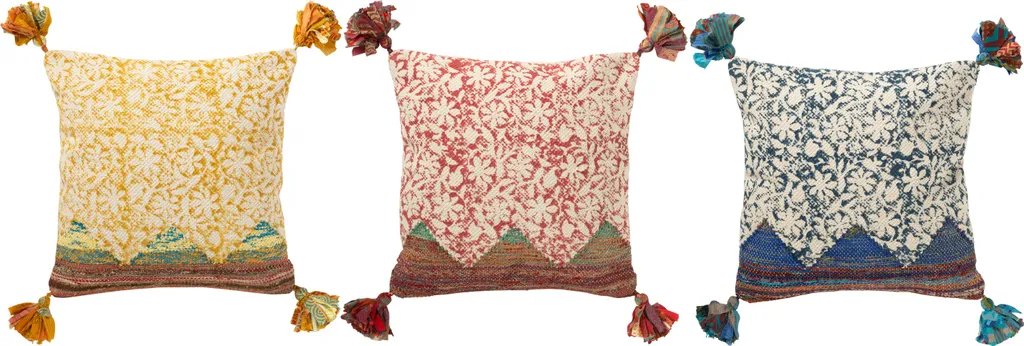 Coussin Carré J-Line Fleur Coton Mix Multicolore - Set de 3 Pièces