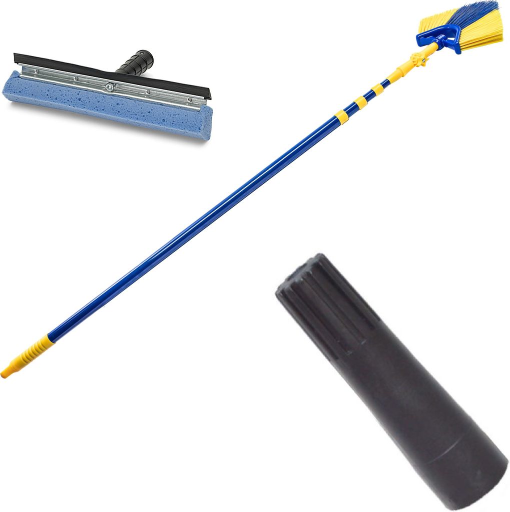 Neustanlo | 4-teiliges Eckbesen-Set | Teleskopstiel bis 4,25 Meter | integriert Fensterwischer & Gummilippe | optimal für schwer erreichbare Stell...