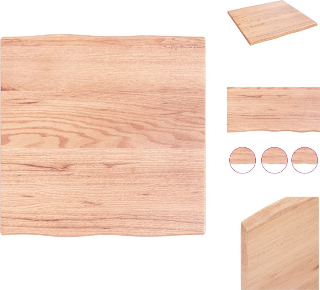 vidaXL Tischplatte 60x60x2 cm Massivholz Eiche Behandelt Baumkante - Tischplatten