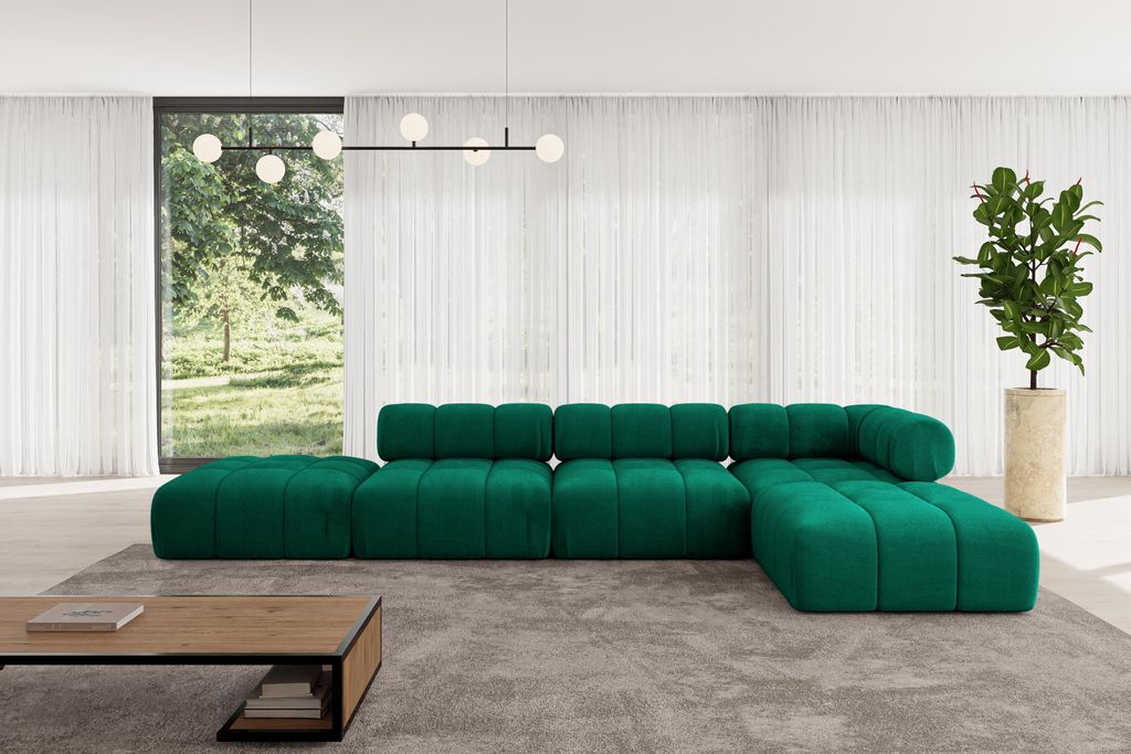 ALTDECOR Modulares Sofa Ecksofa in L-Form - Kerru-L2 - 380x190x70 cm Dunkelgrün universal, links/rechts Corner modular Sofa Eckcouch Couch Wohnlan...