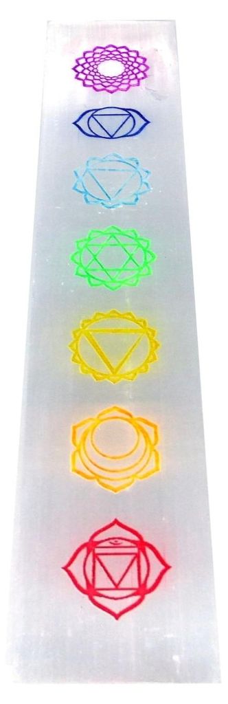 Selenit-Energiestab mit Chakrasymbolik bunt 4x20cm
