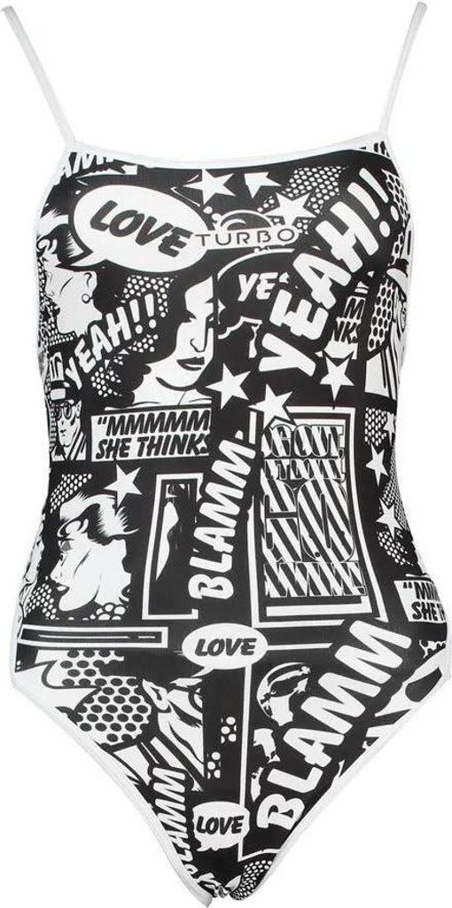 Turbo Yeah Comic 894682 Badeanzug Schwarz,Grau 3XL Damen Schwarz,Grau 3XL