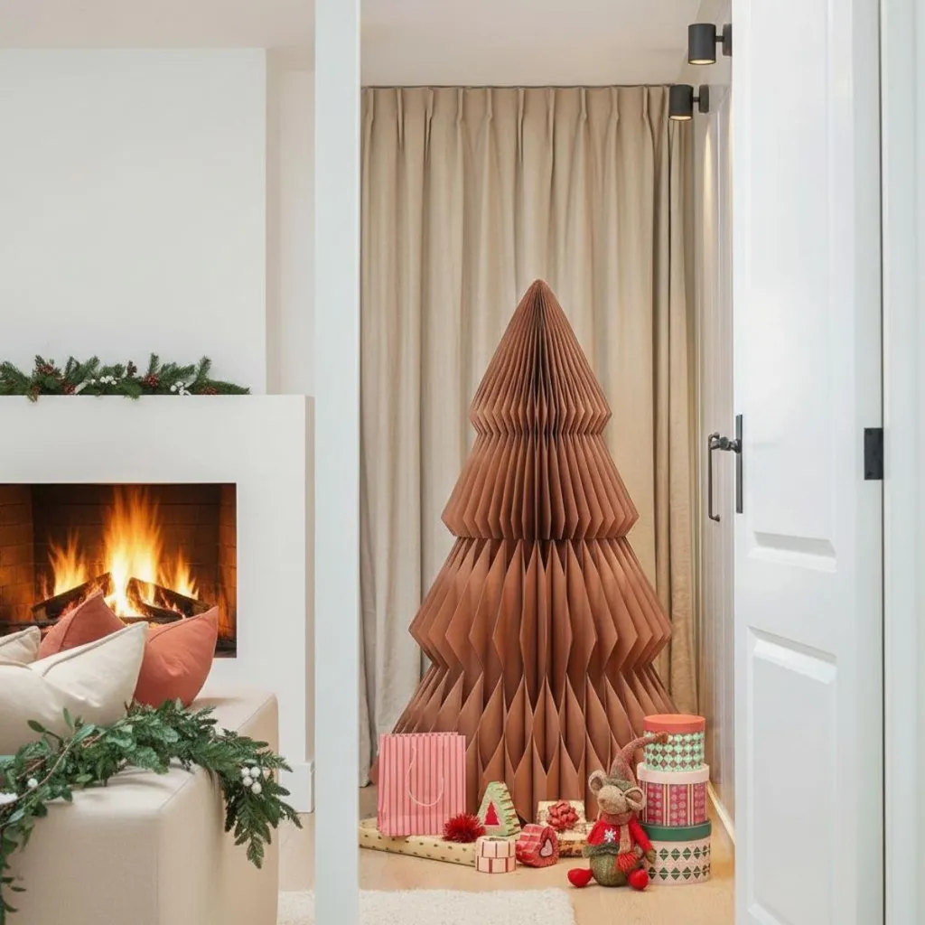 Sapin de Noël Design en Papier Marron 152 cm - Structure Alvéolée Mix